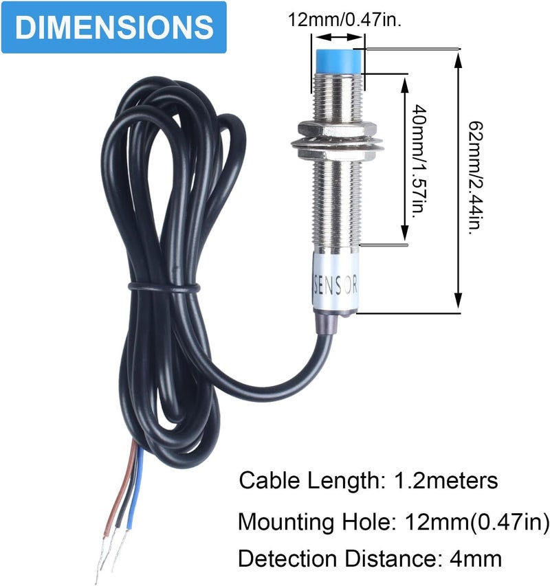 DMWD 1Pc M12 Proximity Switch Inductive Proximity Sensor Detection Switch Approach Sensor Switch NPN NO DC 6V-36V 4mm Detecting Distance JJ12A3-4-Z/BX - Image 2